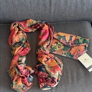Patricia Nash Floral Scarf and Clutch in Red, Orange, Green